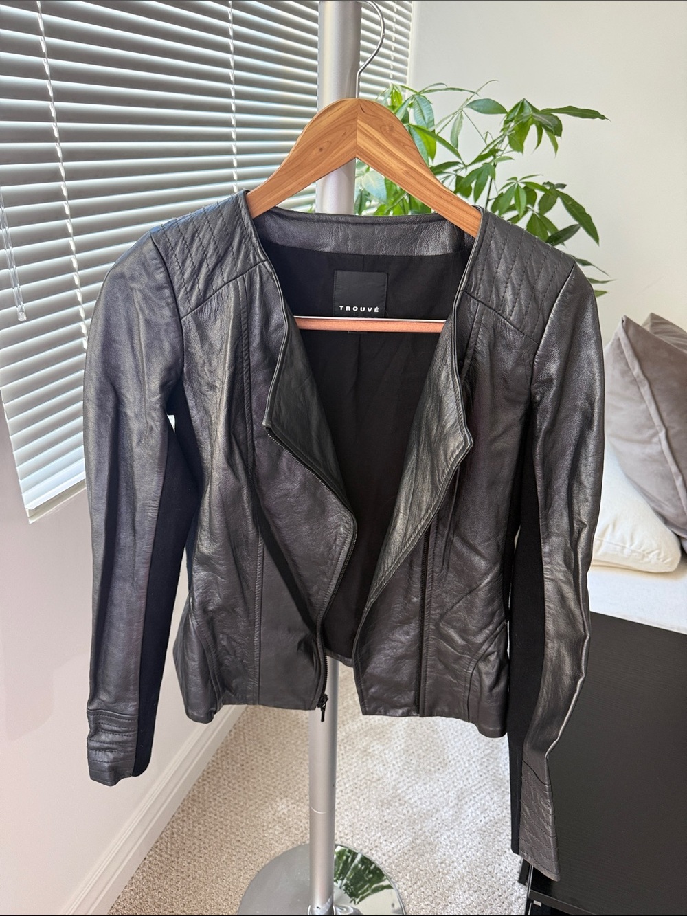 Trouve Black Asymmetrical Leather Moto Jacket